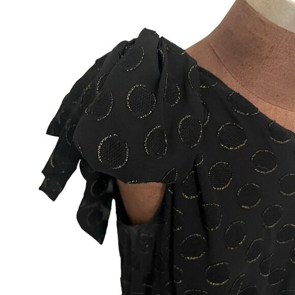 ML Monique Lhuillier Dress Black Metallic Burnout Dot size 16 Handkerchief Hem - Picture 4 of 15